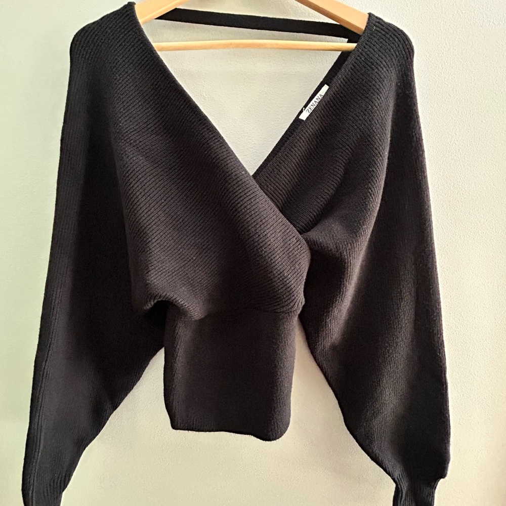 Black V-Neck “Wrap” Sweater